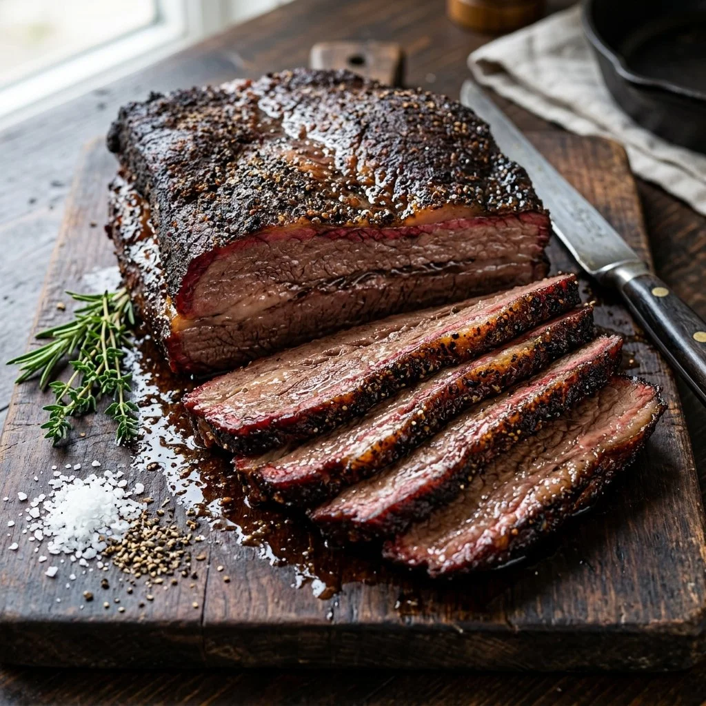 Delicious BBQ brisket served with barbecue sauce and sides