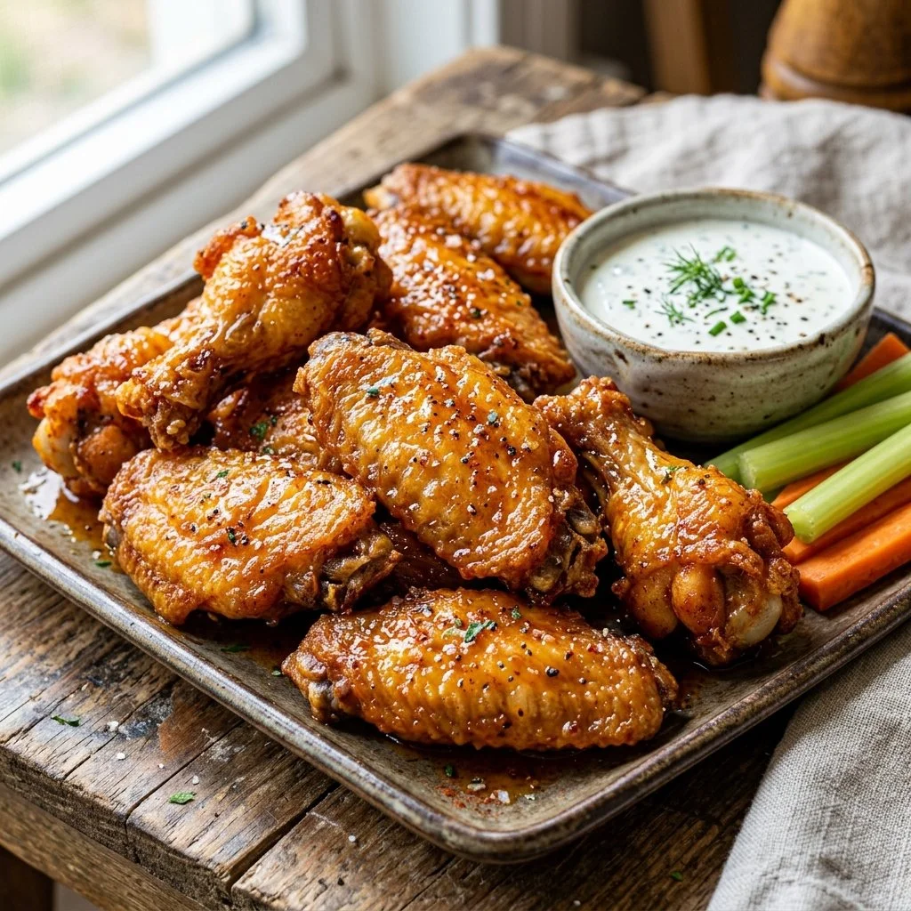 Crispy air fryer wings served with dipping sauce