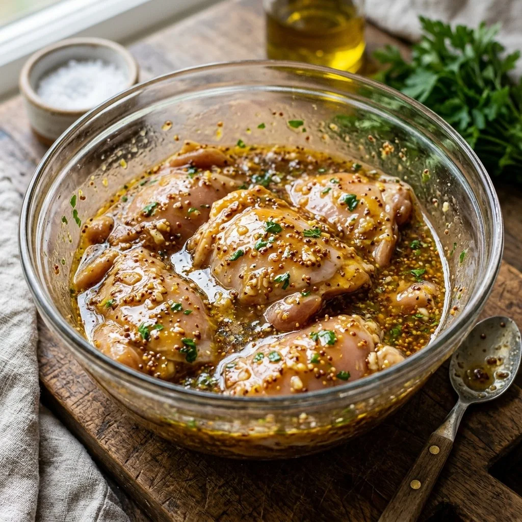 Honey mustard chicken marinade recipe for flavorful grilled or baked chicken.