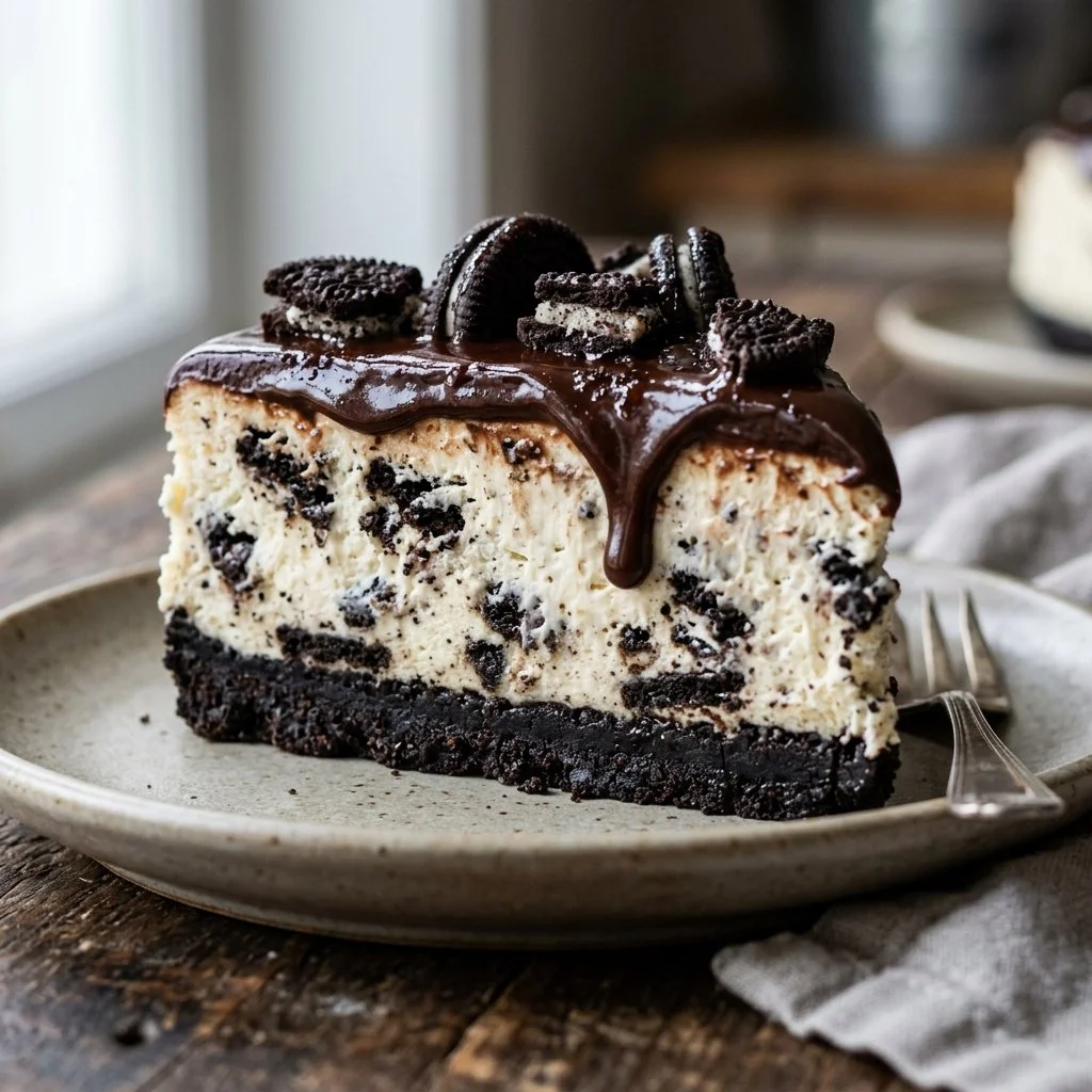 Delicious no-bake Oreo cheesecake with a chocolate crust and creamy filling