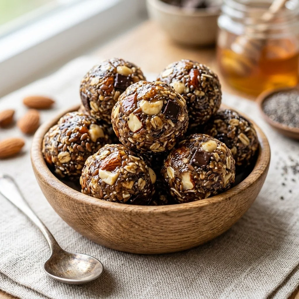 Healthy homemade protein energy balls with nuts and seeds