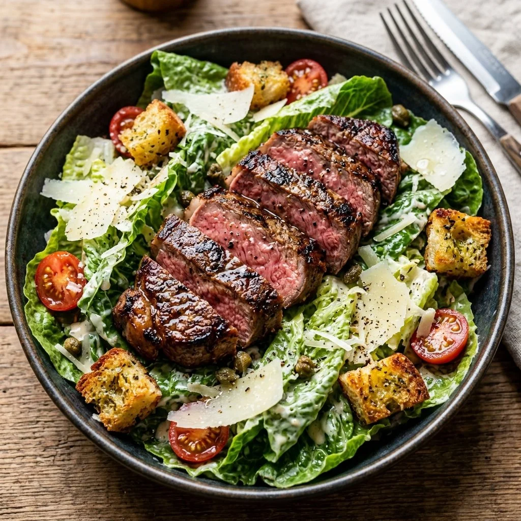 Delicious Steak Caesar Salad with juicy steak and crispy romaine