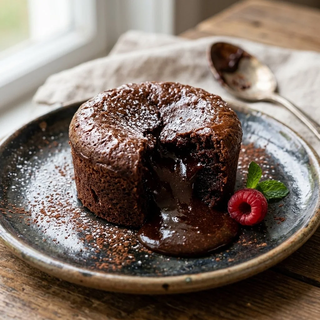 Delicious homemade Chocolate Lava Cake with melted chocolate center