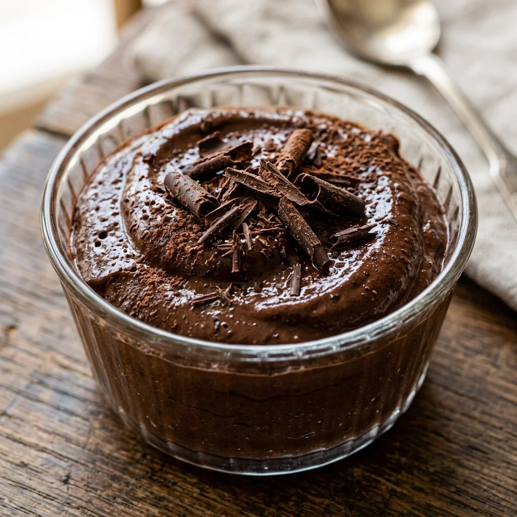 Delicious homemade chocolate mousse in a serving dish