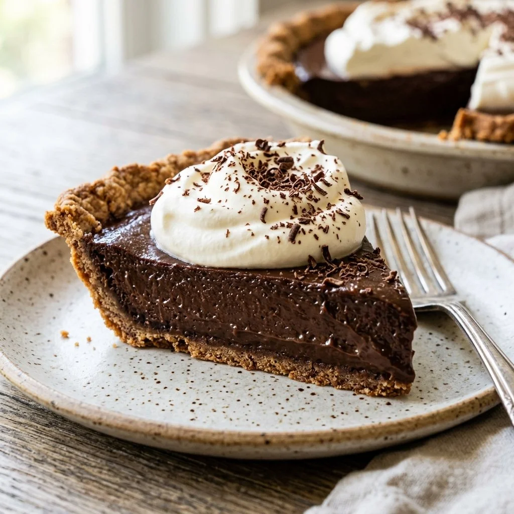 Delicious Chocolate Silk Pie with creamy filling and chocolate crust