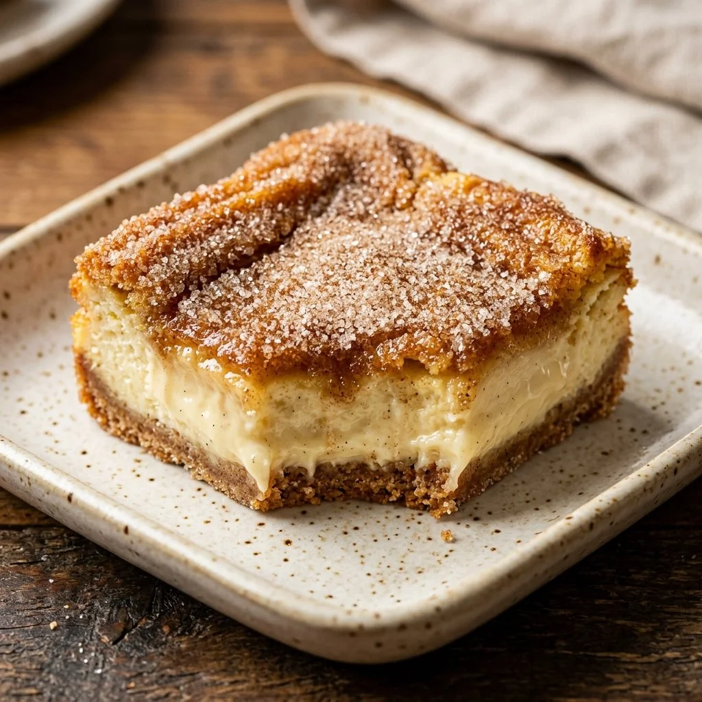 Delicious Churro Cheesecake Bars topped with cinnamon sugar