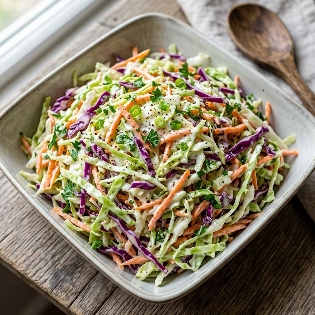 Delicious Greek Yogurt Coleslaw in a vibrant bowl