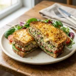 Healthy tuna melt sandwich with fresh ingredients on a plate