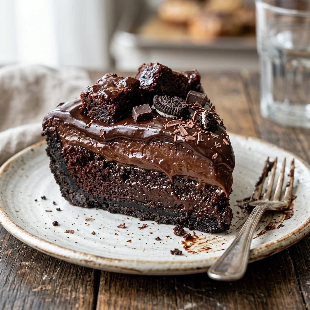 Delicious Mississippi Mud Pie topped with chocolate and whipped cream