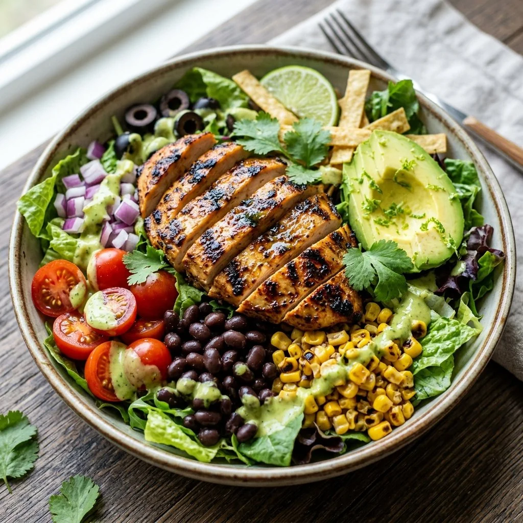 Delicious Southwest Chicken Salad with grilled chicken and fresh vegetables