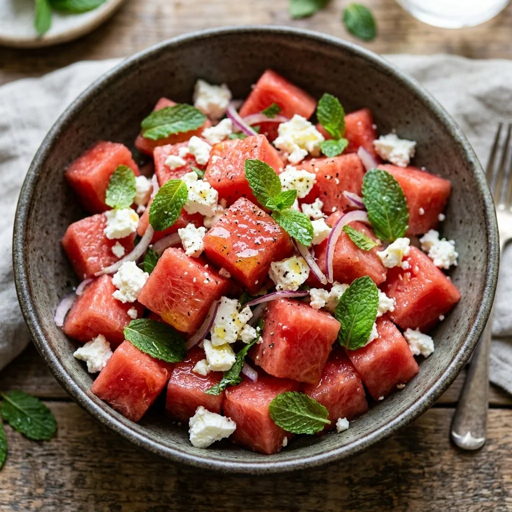 Refreshing watermelon feta salad with mint and lime dressing